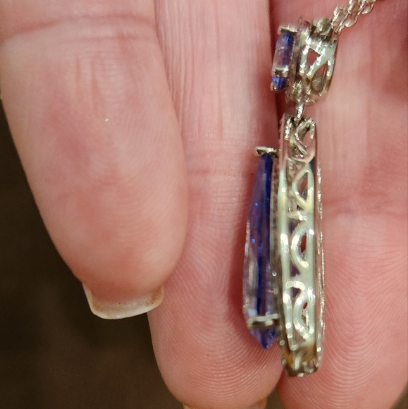 Blue Crystal Teardrop Necklace and Earring Set - Picture 4 of 5